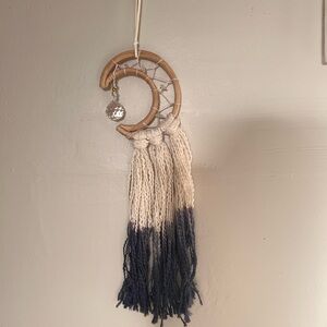 Cream and Blue Crescent Tapestry with Tassels